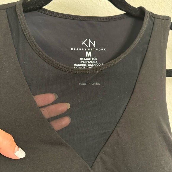 Klassy Network Mesh Neckline Tank Top - Picture 2 of 4